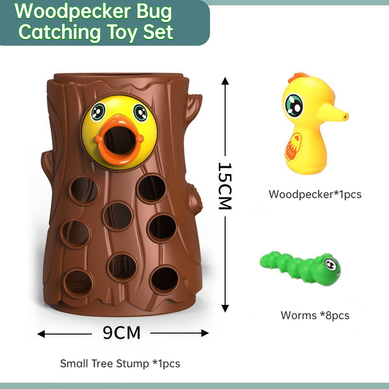 Free Shipping Montessori Toddler Toy Magnetic Woodpecker Catching Worms & Feeding Game Toys Set