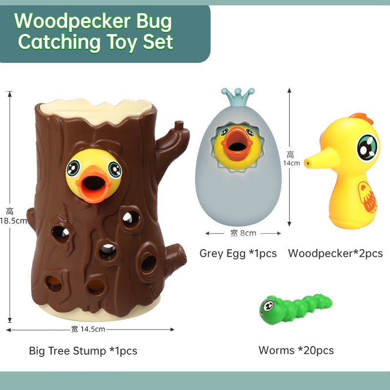 Free Shipping Montessori Toddler Toy Magnetic Woodpecker Catching Worms & Feeding Game Toys Set