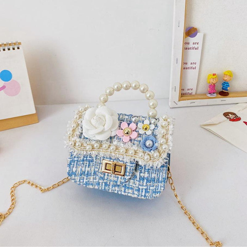 Free Shipping Little Girls Pearl Handbag With Flower Mini Crossbody Bag