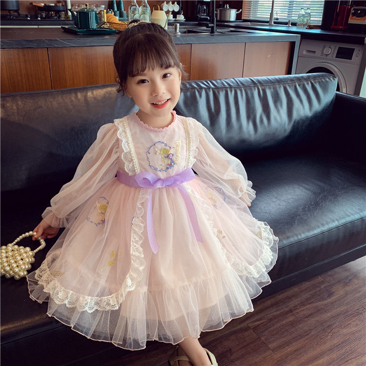 Little Girl Embroidery Lolita Princess Dress Mesh Lace Long Sleeve Babydoll Dresses for Spring Outfits Wholesale
