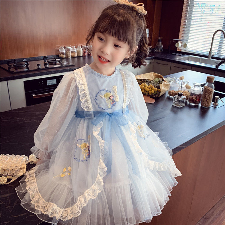 Little Girl Embroidery Lolita Princess Dress Mesh Lace Long Sleeve Babydoll Dresses for Spring Outfits Wholesale