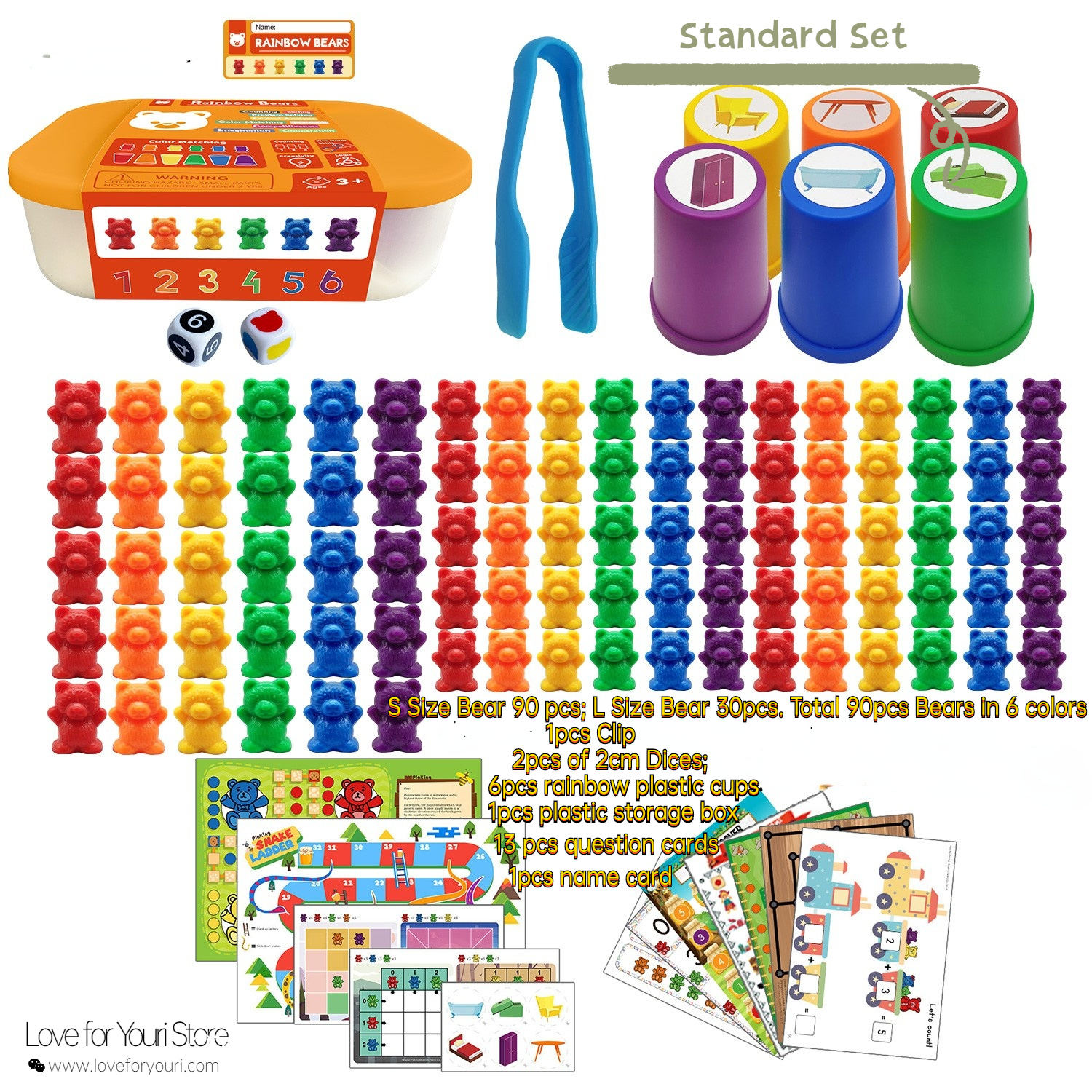 Rainbow Counting Bears with Matching Sorting Cups Seesaw Balance for 102 PCS Counting Sorting Toy STEM Educational Toys Math Counters for Kids Boys Girls Gift Wholesale